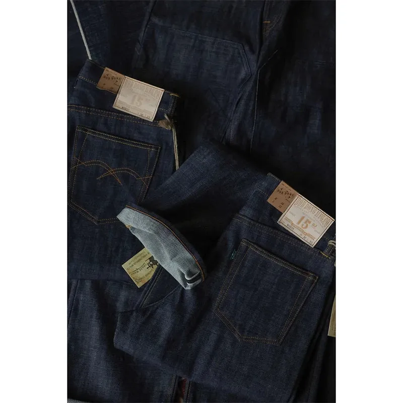 15oz Selvedge Denim Jeans Mid High Waist Straight Pants