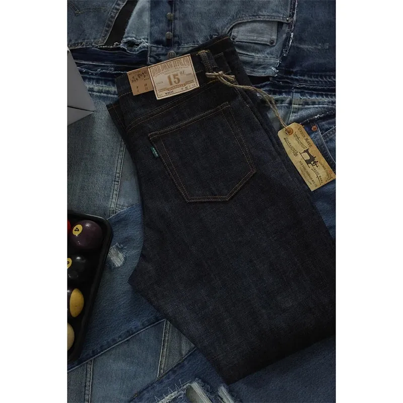 15oz Selvedge Denim Jeans Mid High Waist Straight Pants