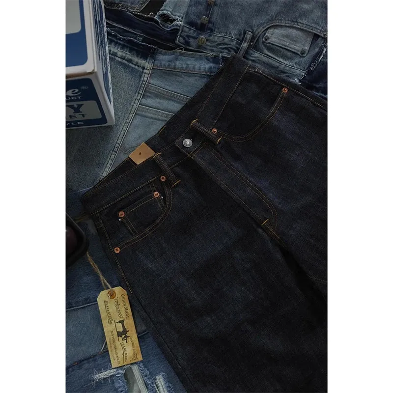 15oz Selvedge Denim Jeans Mid High Waist Straight Pants