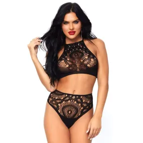 2 Pc Crop Top & Panty - Black - M/l