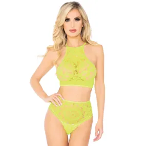 2 Pc Crop Top & Panty - Neon Yellow - M/l