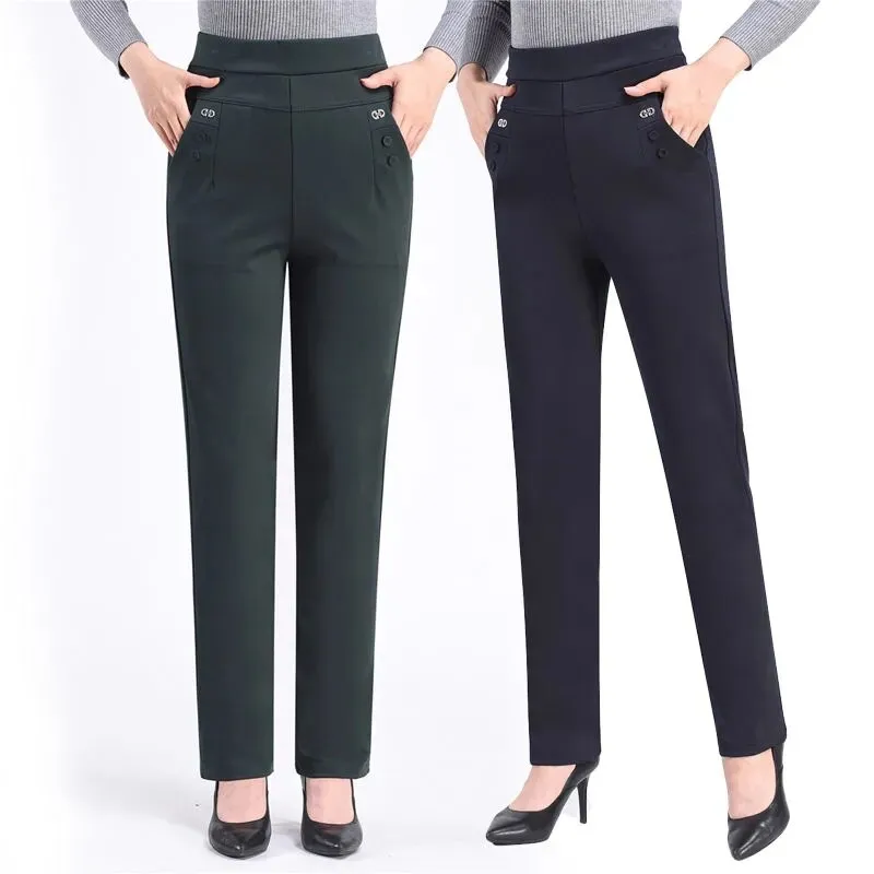 2022 New Spring Autumn Straight Pants Women Slim Casual Office Women&#39;s Pants High Waist Pocket Trousers Pantalon 5XL