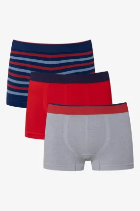 3 Pack Seam-Free Boxers Navy & Red