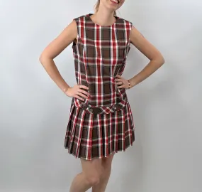 60s Plaid Scooter Dress Drop Waist School Girl Mod Tami Sophisticates VFG