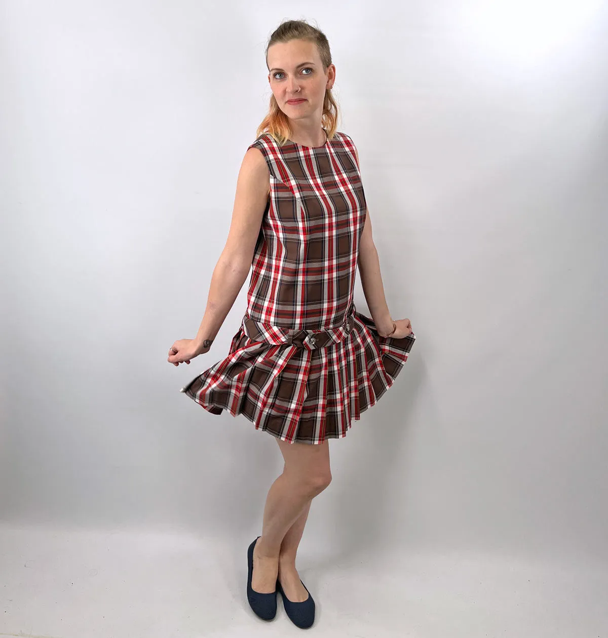 60s Plaid Scooter Dress Drop Waist School Girl Mod Tami Sophisticates VFG