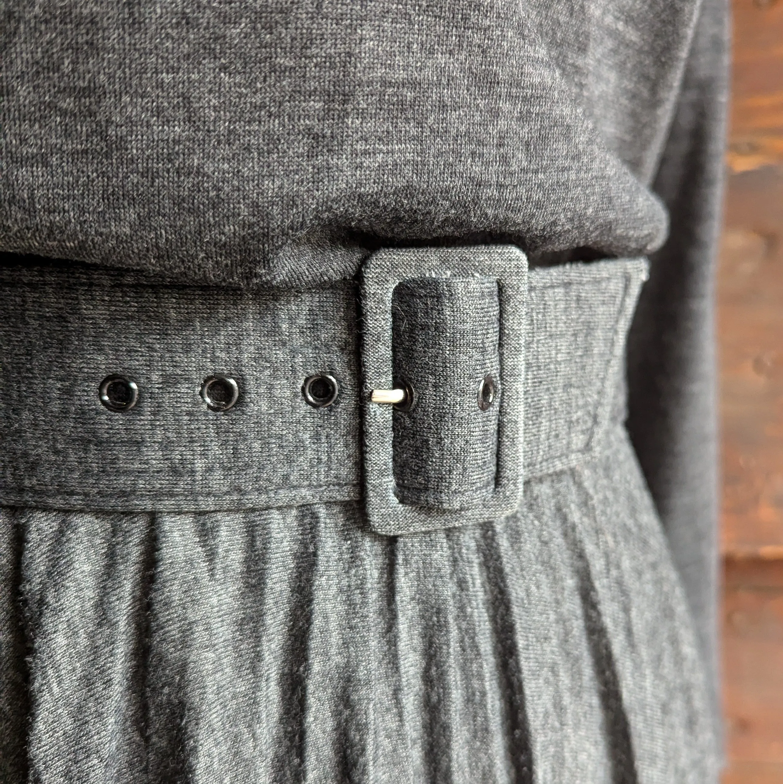 80s Vintage Charcoal Grey Wool Blend Sweater Dress with Belt