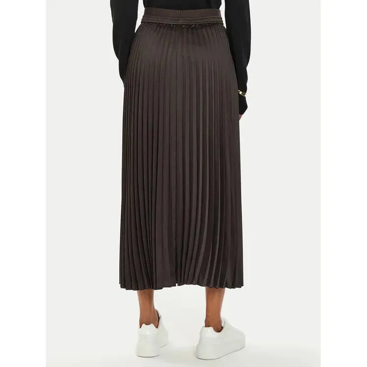 AGENTE1 Pleated Jersey Midi Skirt Dark Brown