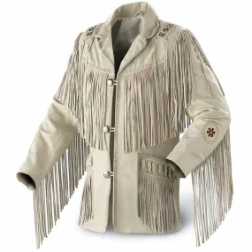 American Fringe Western Leather Beige Jacket