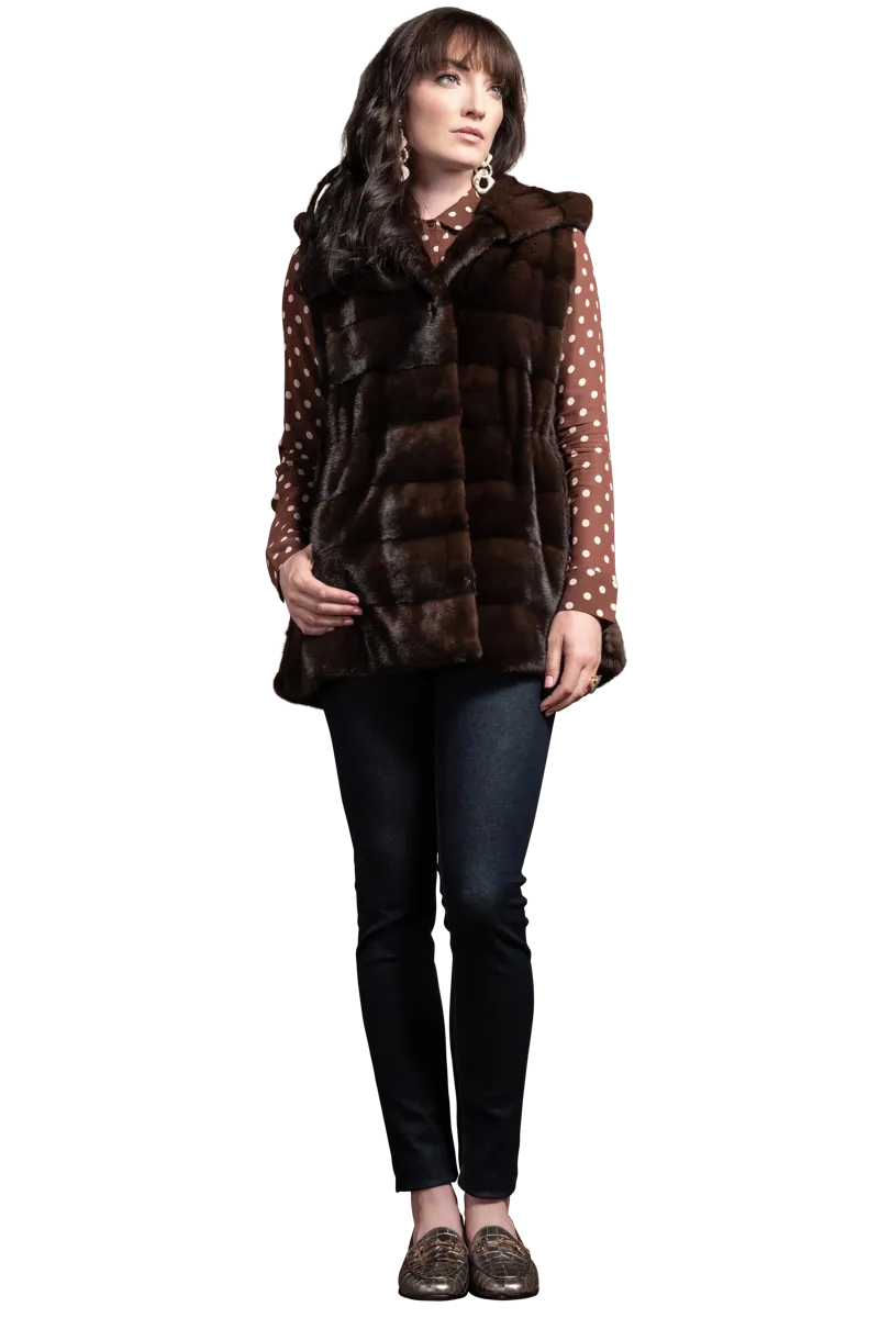 American Horizontal Hooded Mink Fur Vest