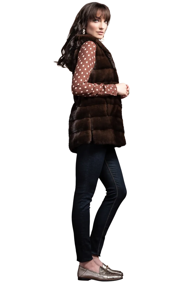 American Horizontal Hooded Mink Fur Vest