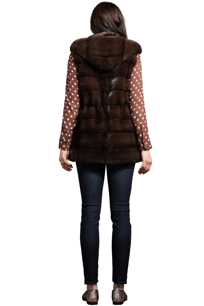 American Horizontal Hooded Mink Fur Vest