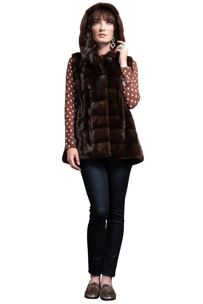 American Horizontal Hooded Mink Fur Vest