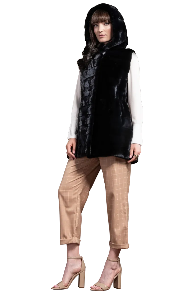 American Horizontal Hooded Mink Fur Vest