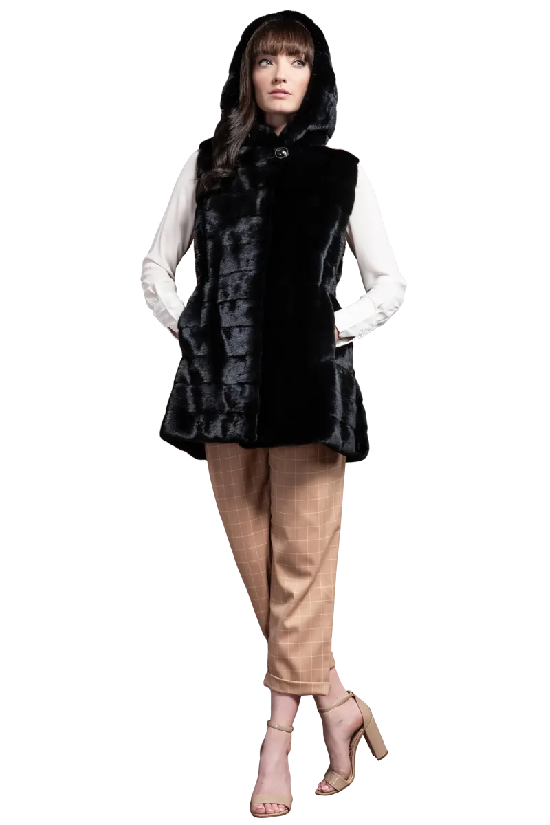 American Horizontal Hooded Mink Fur Vest