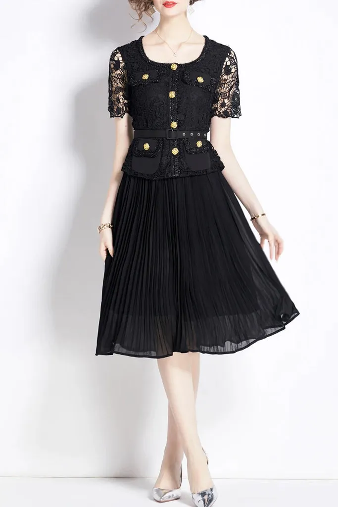 Amora Dress with Lace and Pleats