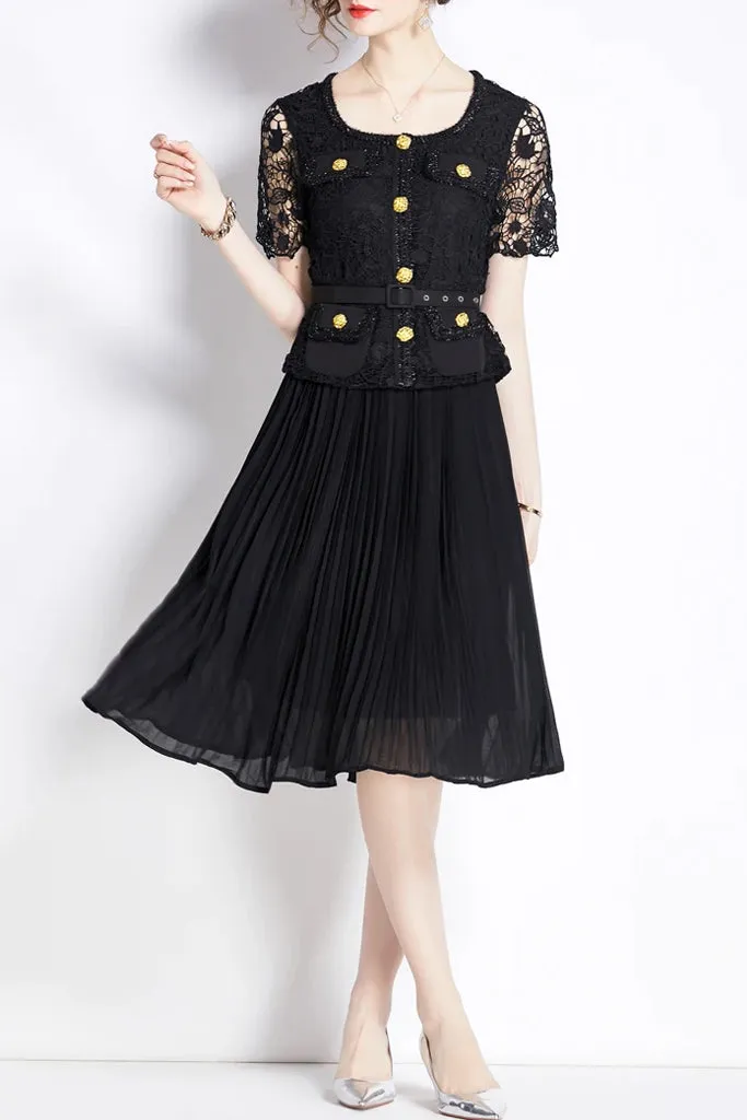 Amora Dress with Lace and Pleats