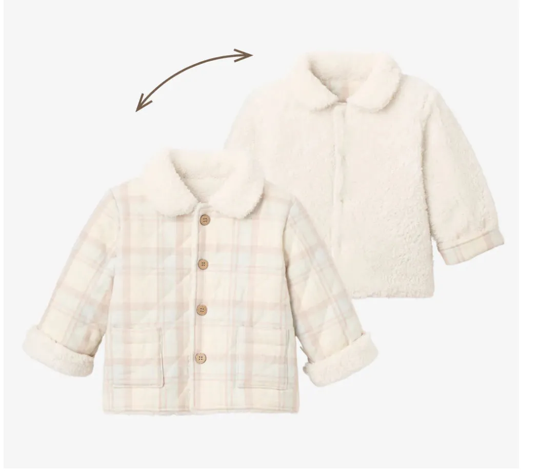 Baby Reversible plaid/Sherpa Jacket with Sherpa collar, 9-12 months