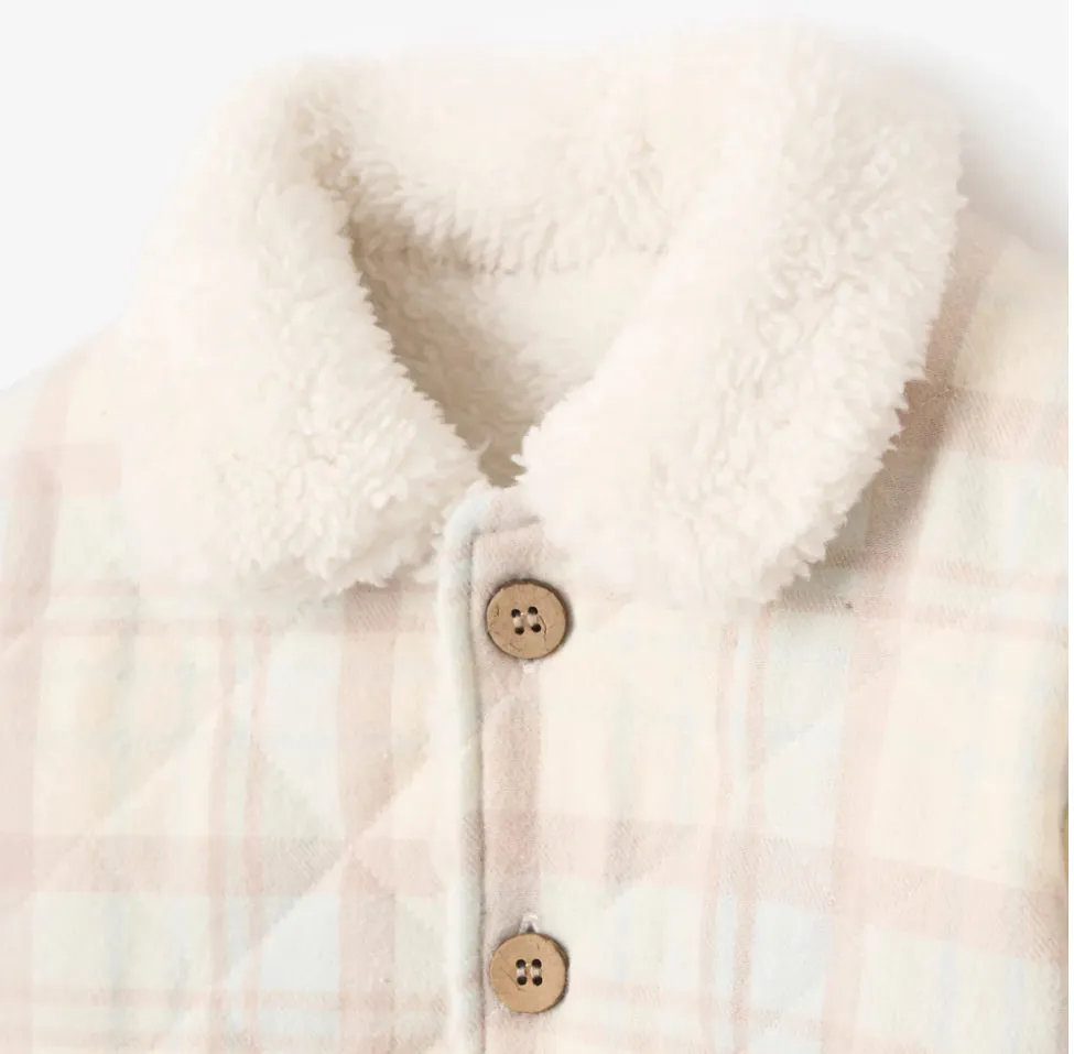 Baby Reversible plaid/Sherpa Jacket with Sherpa collar, 9-12 months