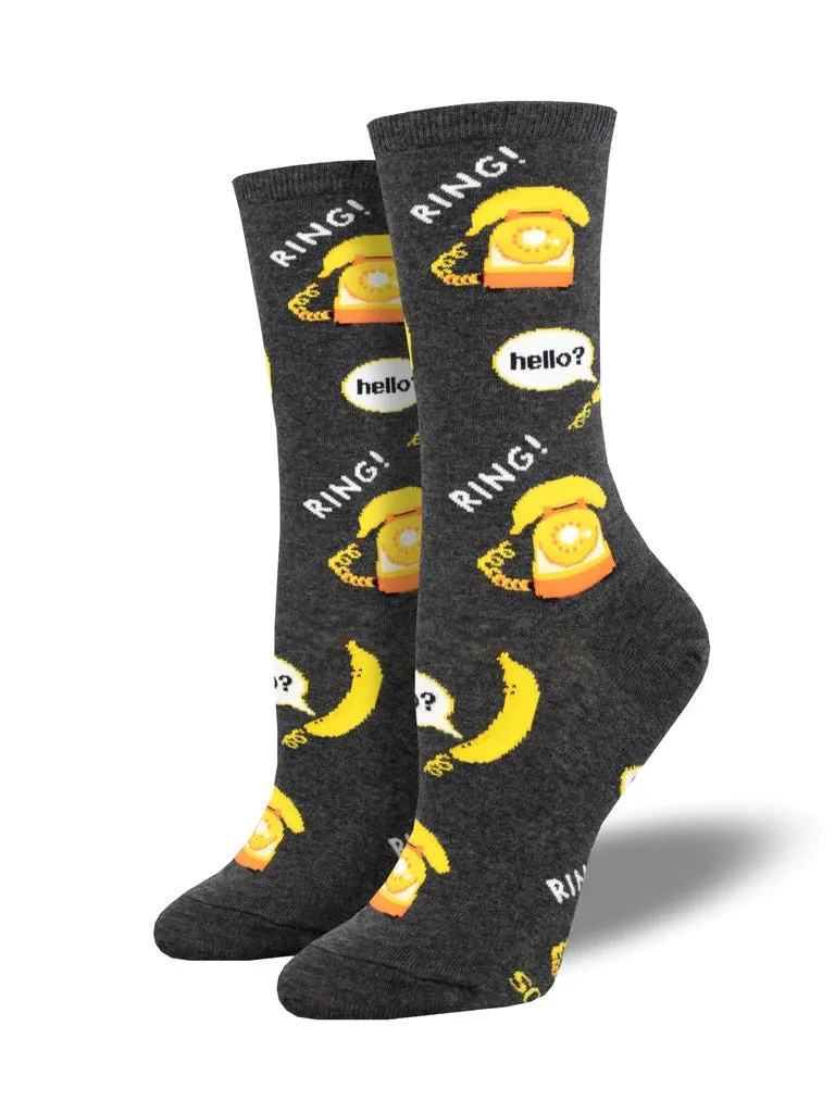 Banana Phone Women's Crew Socks Charcoal Heather