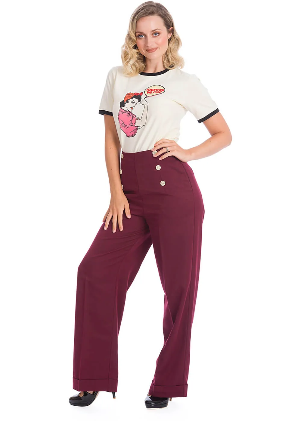 Banned Adventures Ahead 40's Trousers Burgundy