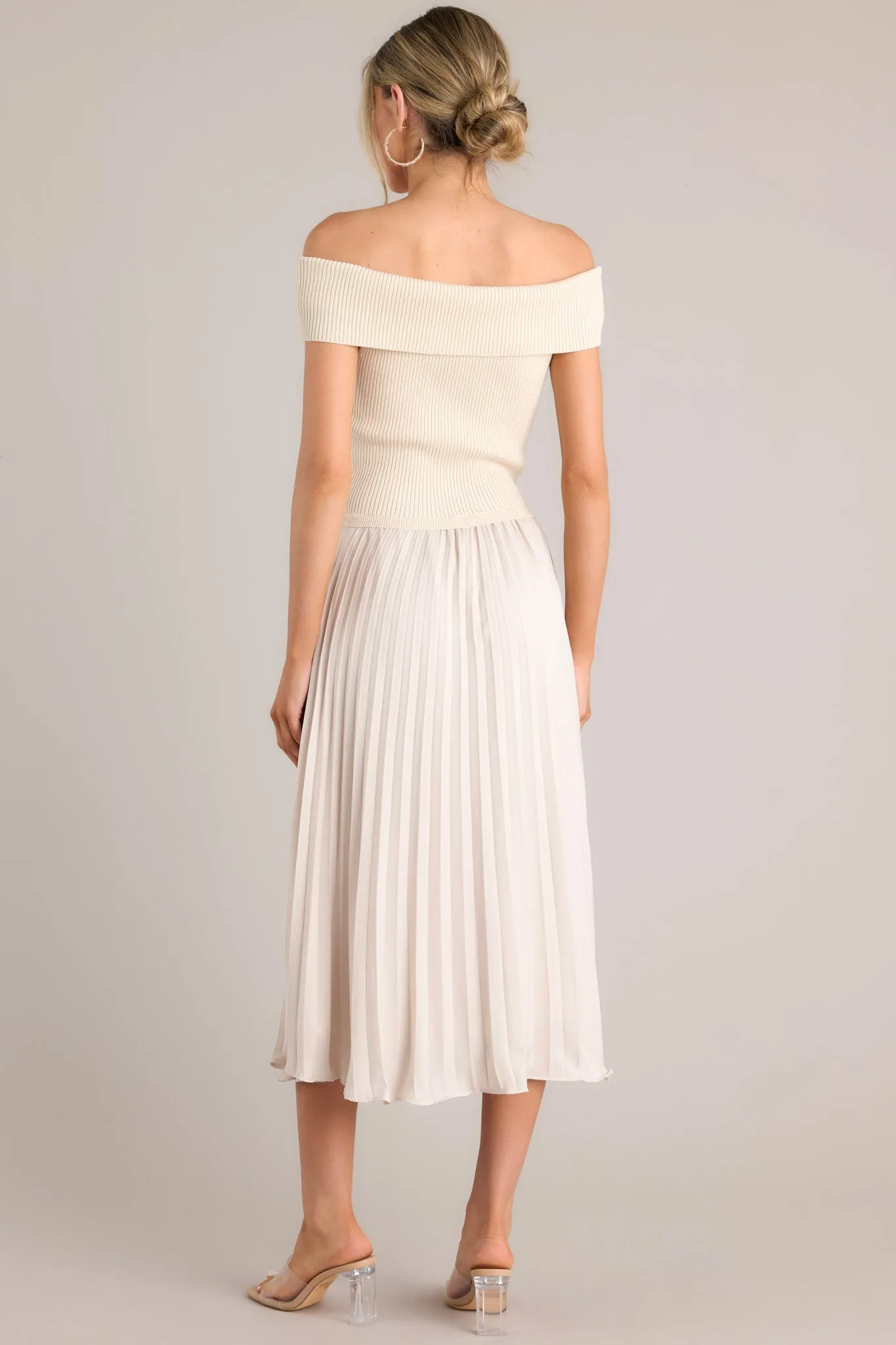 Beautiful Life Beige Pleated Midi Dress