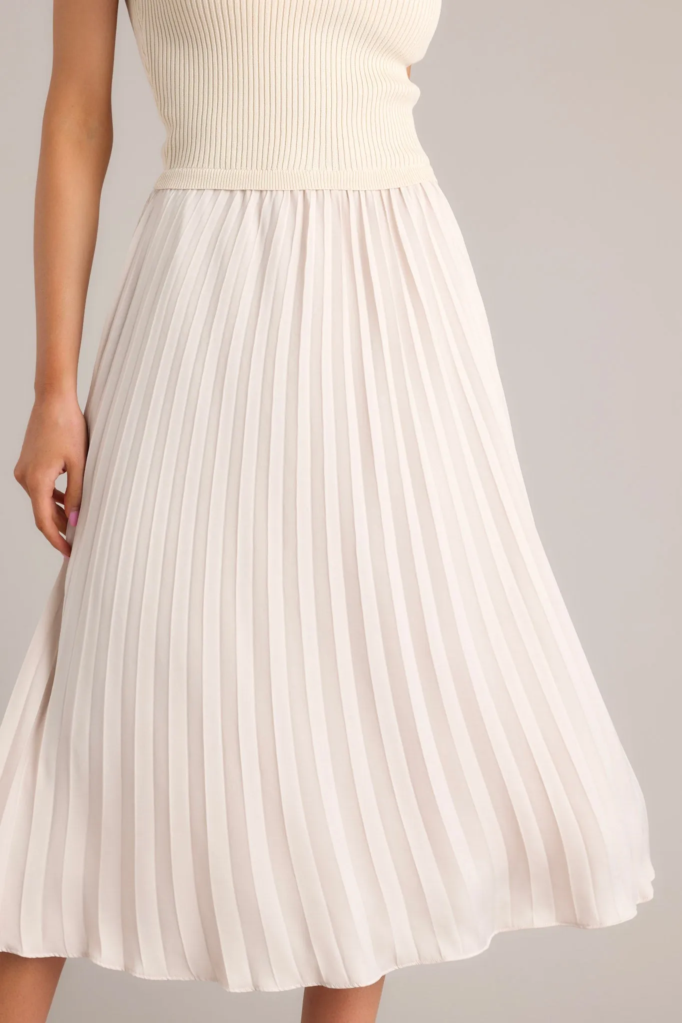 Beautiful Life Beige Pleated Midi Dress