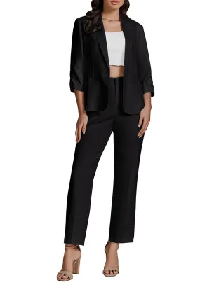 Black Two piece set of women's 3/4 sleeve business coat and pants suit