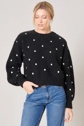 Black-White Minnie Embroidered Dot Sweater