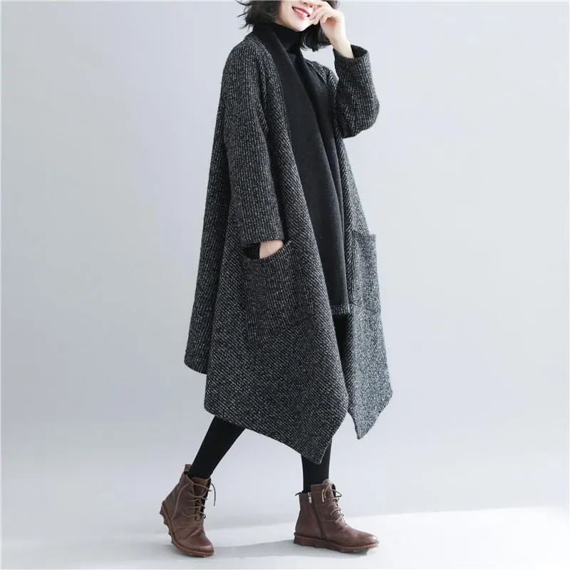 Black Women Plus Size Loose Long Overcoat