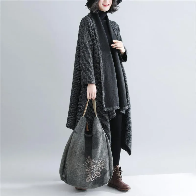 Black Women Plus Size Loose Long Overcoat