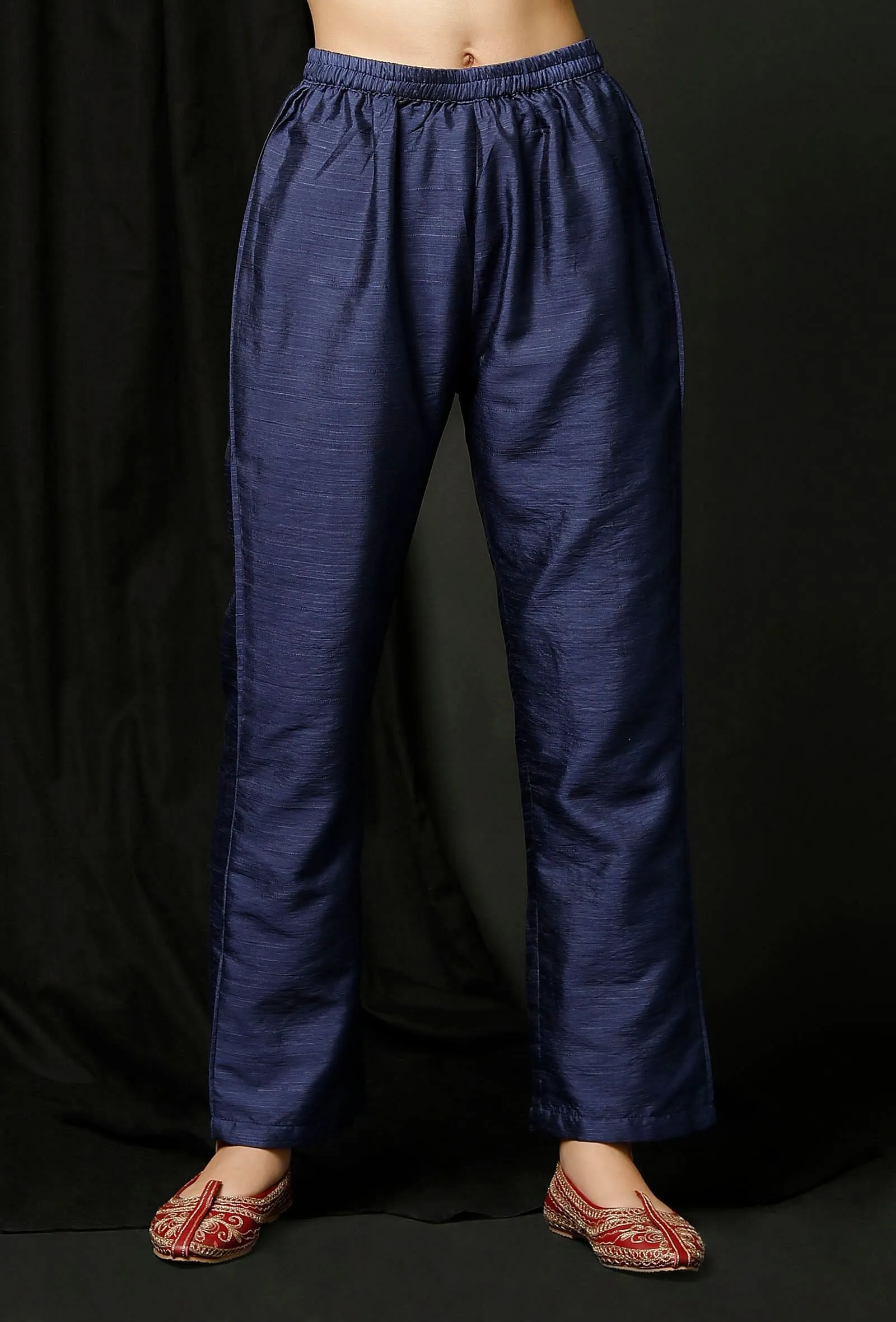 Blue Raw Silk Pants