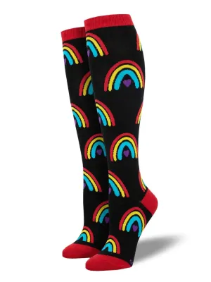 Boho Rainbow Women's Knee High Socks Black