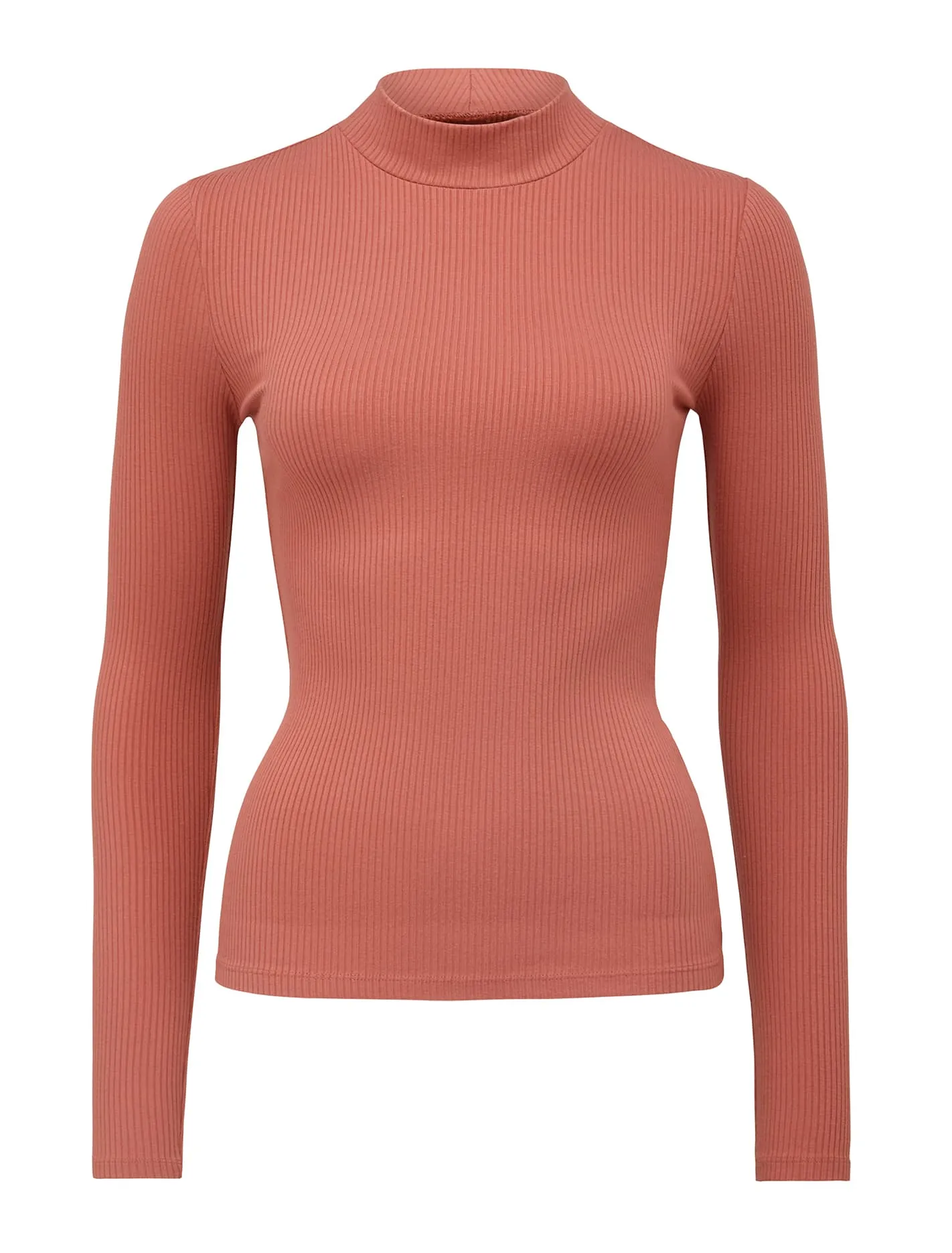 Brandi High Neck Rib Long Sleeve Top