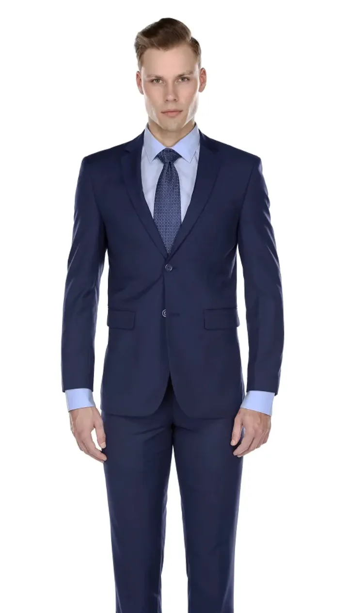 Braveman Navy Blue Slim-Fit Men's Suit Single Breast Notch Lapel PYS02