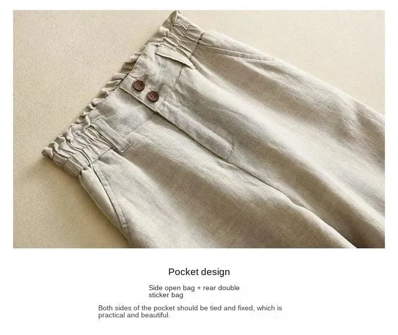 Breathable Linen Pants for Women - Comfortable High Waist Straight Fit - Ideal for Spring/Summer