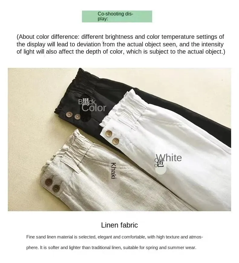 Breathable Linen Pants for Women - Comfortable High Waist Straight Fit - Ideal for Spring/Summer