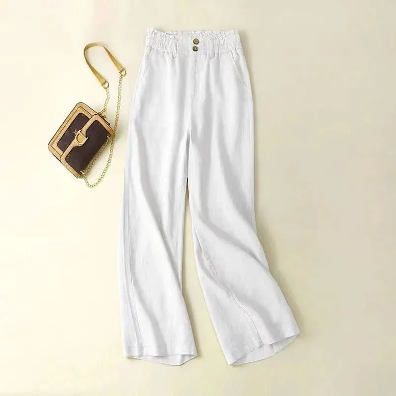 Breathable Linen Pants for Women - Comfortable High Waist Straight Fit - Ideal for Spring/Summer