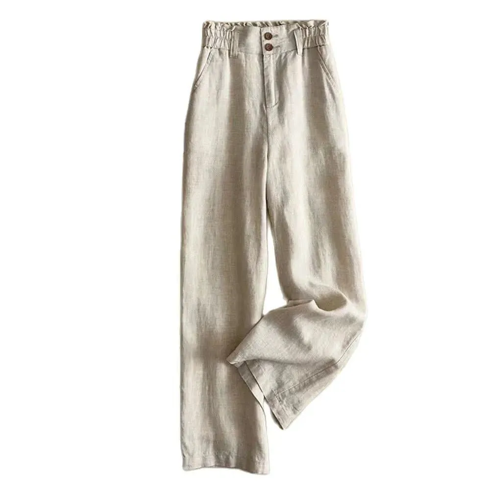 Breathable Linen Pants for Women - Comfortable High Waist Straight Fit - Ideal for Spring/Summer