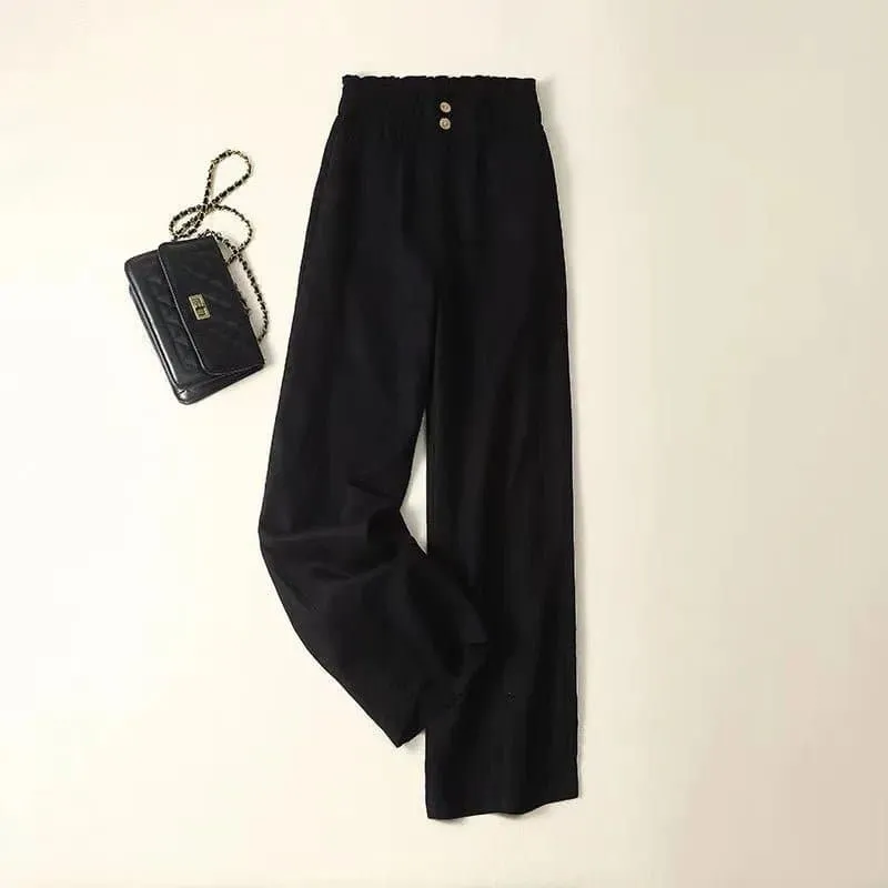 Breathable Linen Pants for Women - Comfortable High Waist Straight Fit - Ideal for Spring/Summer