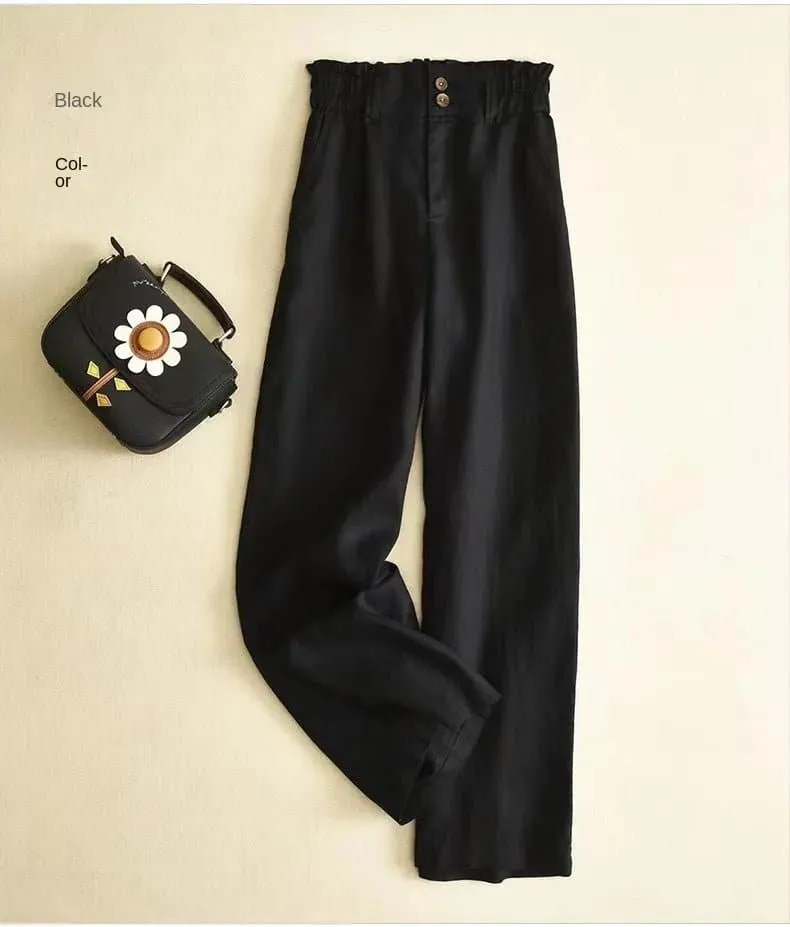 Breathable Linen Pants for Women - Comfortable High Waist Straight Fit - Ideal for Spring/Summer