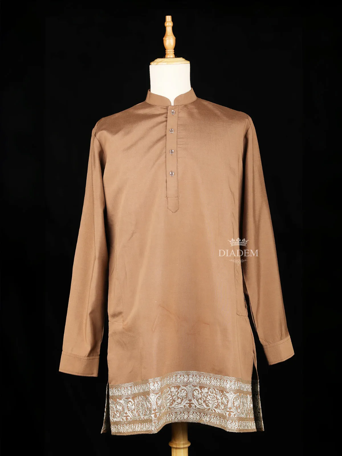 Brown Embroidery Indo-Western Sherwani Suit with Floral designs with Pant and Pocket Square