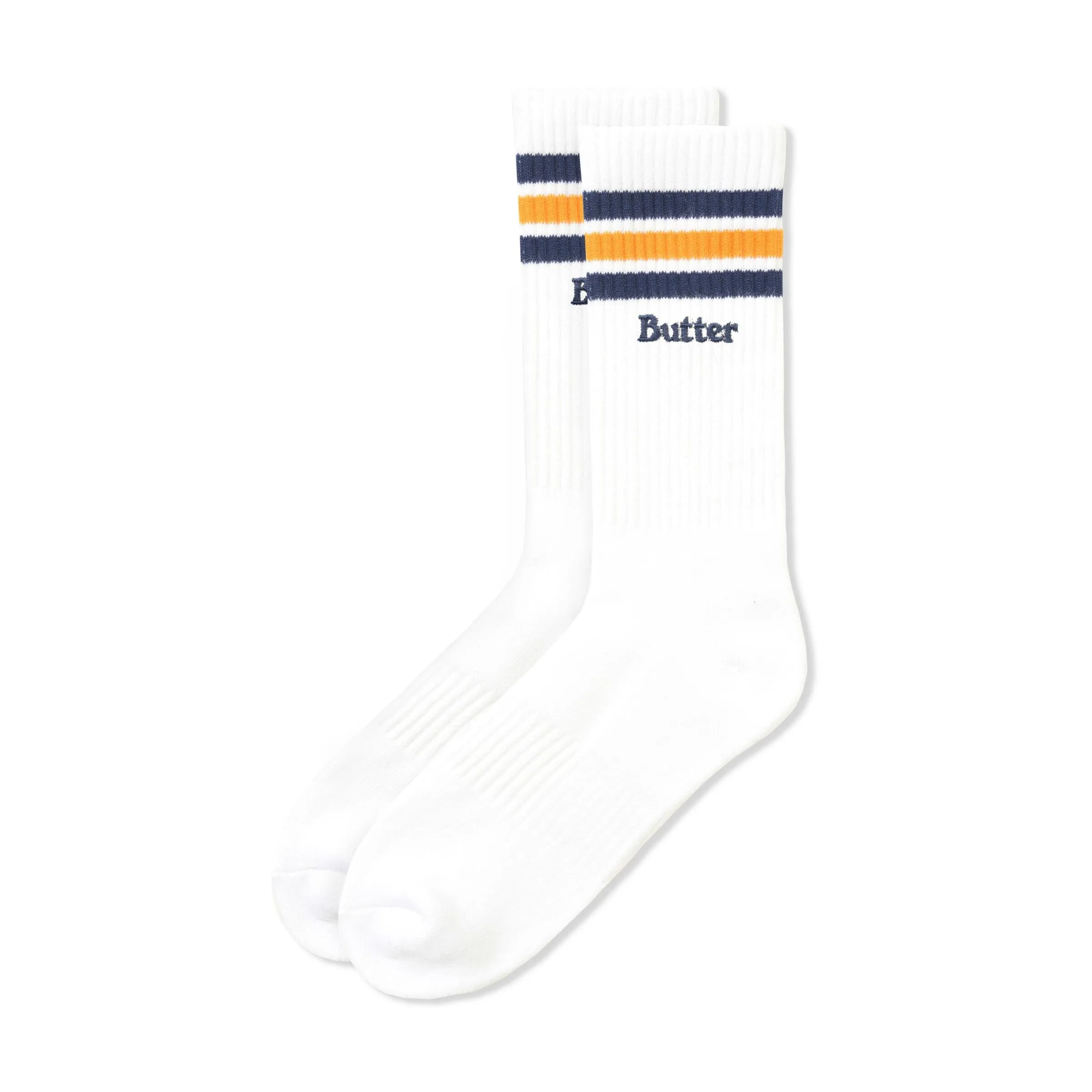 Butter Stripe Socks: White navy/yellow/navy