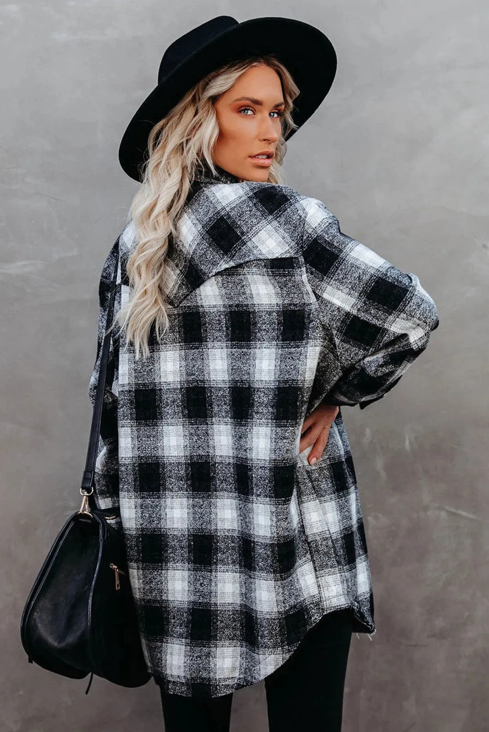 Buttons Pocketed Plaid Shacket