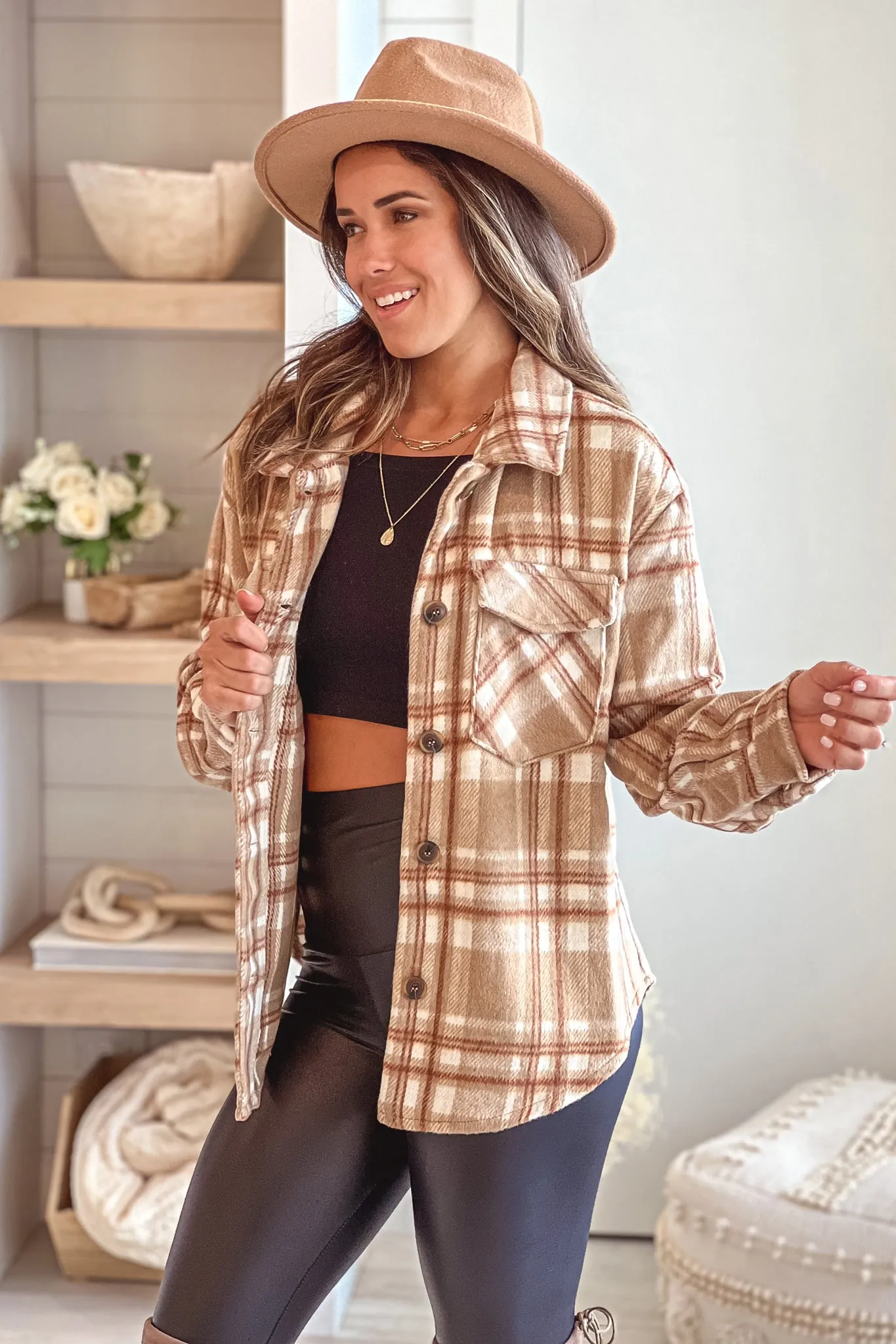 Camel Plaid Shacket