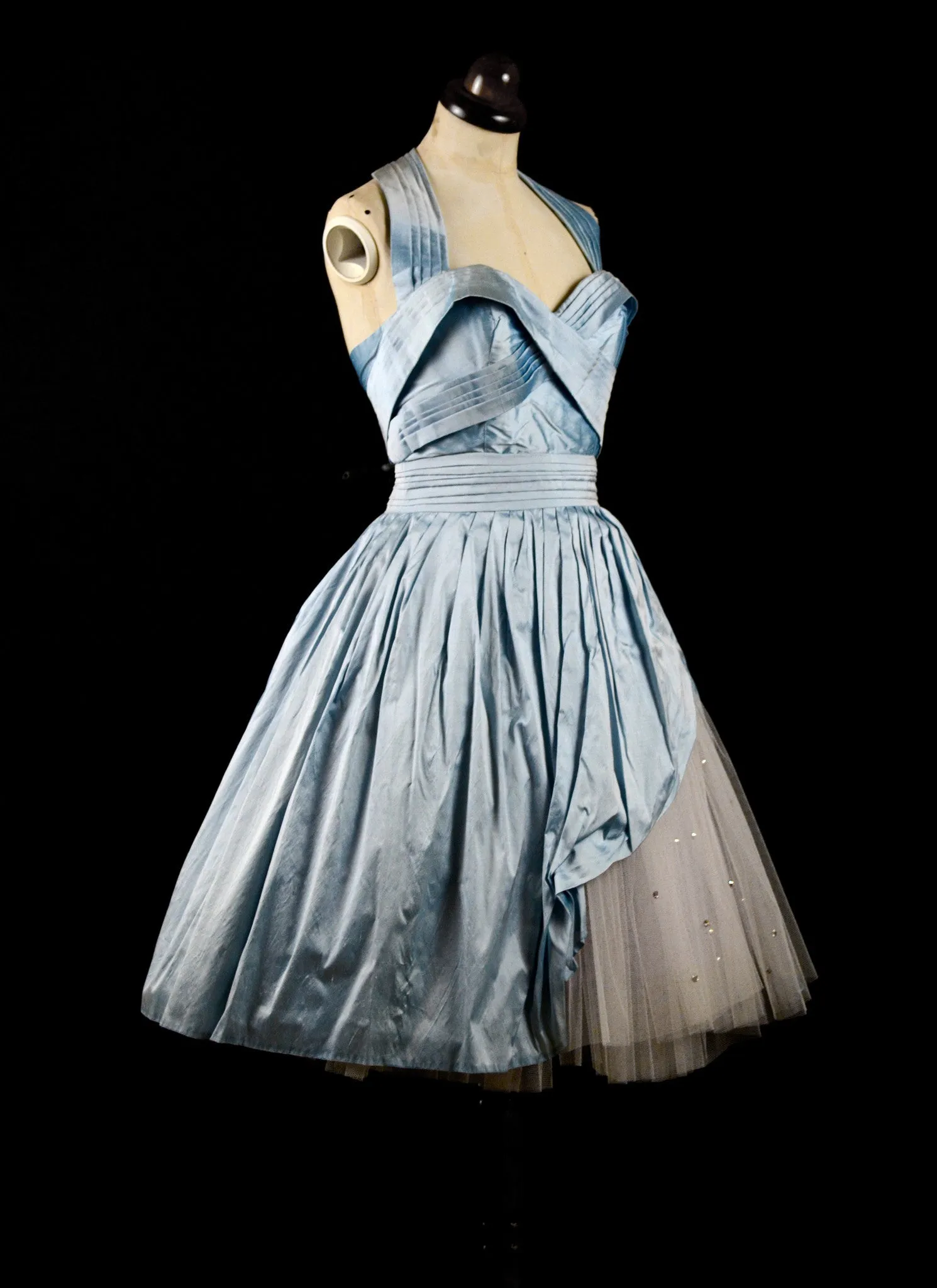 Carla - Pale Blue Silk and Tulle Short Dress