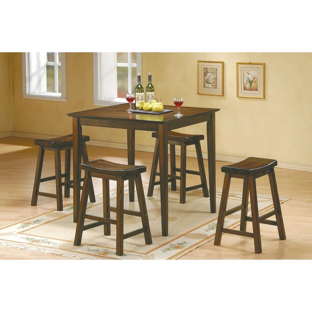 Cherry Finish Pub Height Stool - Solid Wood Frame - Set of 2