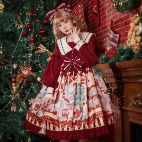 Christmas Bear ~ Sweet High Waist Long Sleeve Lolita Dress