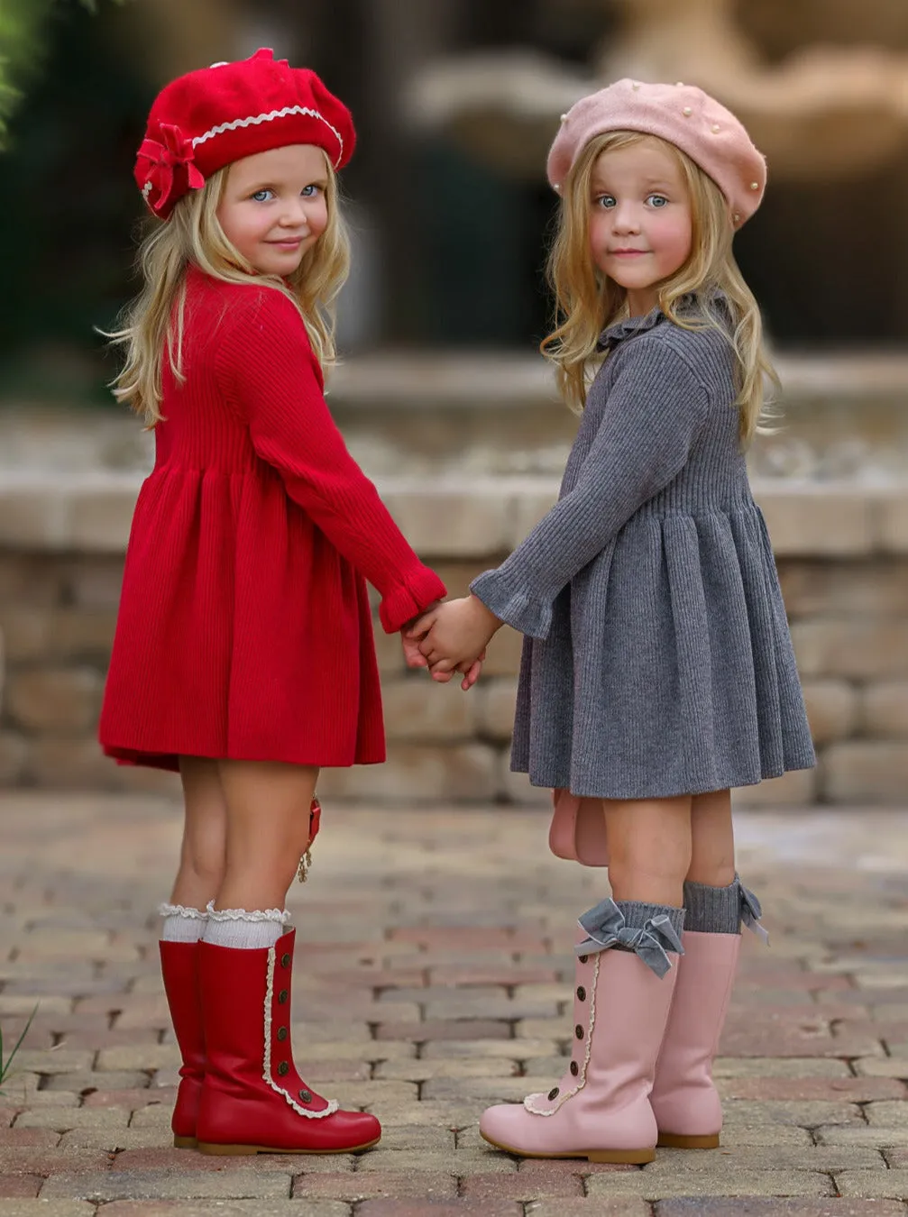 Cozy Charm Red Ribbed Long Sleeve Sweater Dress