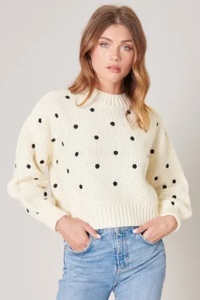 Cream-Black Minnie Embroidered Dot Sweater