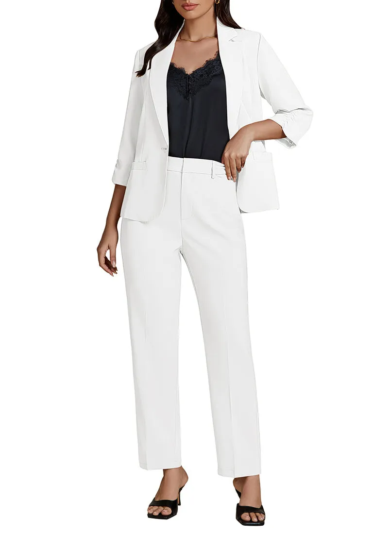 Cream White Two piece set of women's 3/4 sleeve business coat and pants suit